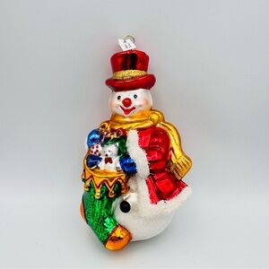 Vtg Glassware Art Studio Handcrafted in Poland Snowman Christmas Ornament w/BOX